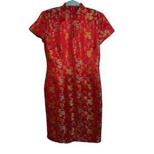 David Warren Vintage 90s Womens Dress Size 10 Red Satin Paisley Print Zip